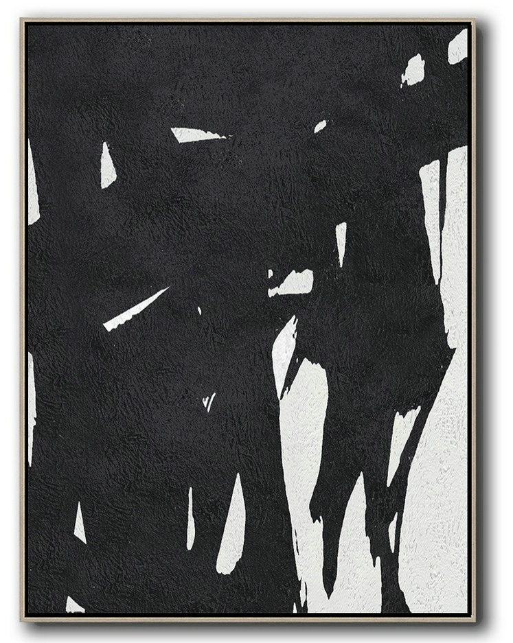 Huge Wall Decor,Black And White Minimal Painting On Canvas - Hand Painted Acrylic Painting